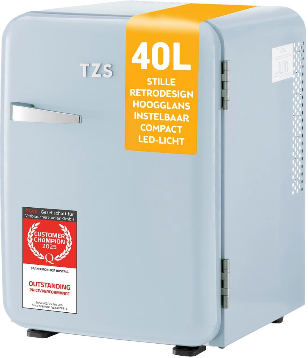 TZS First Austria Mini koelkast - Minibar - 40 liter - Vrijstaand - Volledig stil 22dB - Retro - Blauw — afbeelding 1