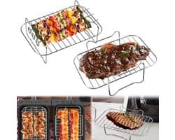 Rek - 2 stuks - Vierkant grillrek - RVS grill-dehydratorrek - Stapelbaar - mandje - accessoires - Oven- en vaatwasserbestendig - voor Heteluchtfriteuse,bakken en koken - zilver