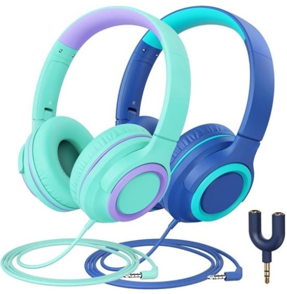 Intelectro Kinderheadset 2 PACK - Kristalhelder Geluid en Comfort, Perfect voor Kinderen! - Comfortabel en Opvouwbaar Ontwerp - Helder Geluid - Ingebouwde Microfoon - Volumebegrenzing - Audiosplitter Inbegrepen - Levering Sneller dan Aangegeven! — afbeelding 1