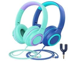 Intelectro Kinderheadset 2 PACK - Kristalhelder Geluid en Comfort, Perfect voor Kinderen! - Comfortabel en Opvouwbaar Ontwerp - Helder Geluid - Ingebouwde Microfoon - Volumebegrenzing - Audiosplitter Inbegrepen - Levering Sneller dan Aangegeven!