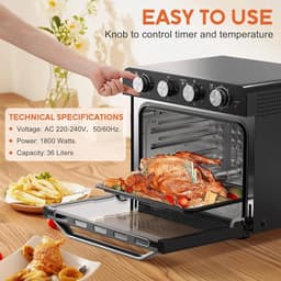 Airfryer Oven - Hetelucht Friteuse - Vrijstaande Oven - Pizzaoven - 36L - 2000W - 10-in-1 Functies - Digitale Timer & Temperatuur - Dubbel Glas - RVS — thumbnail 3