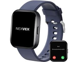 Nexvex® Elite Smartwatch voor Heren - Sporthorloge met Hartslagmeter - Bloeddrukmeter - Stappenteller - Sport Horloge met Belfunctie - Smart Watch Saturatiemeter - Zaklamp - Bluetooth Activity Tracker - Android/iOS - 2.0 Inch - Blauw