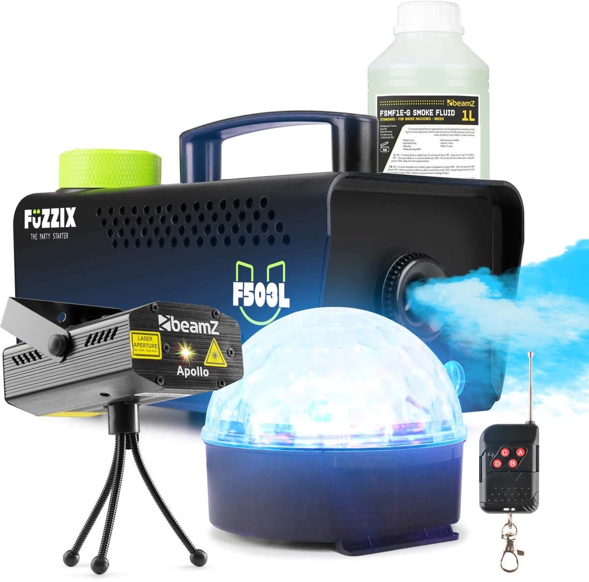 Partyset voor feestjes - 1x Rookmachine - 1 Liter Rookvloeistof - 1x Discolamp en 1x laser — afbeelding 1