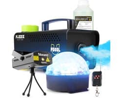 Partyset voor feestjes - 1x Rookmachine - 1 Liter Rookvloeistof - 1x Discolamp en 1x laser