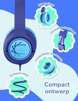 StayPowered Kinderheadset - Gehoorbescherming en Gemoedsrust Gecombineerd! - met Volumebegrenzing - Kristalhelder Stereogeluid - Draaibare Oorschelpen - Verstelbare Hoofdband - Compact Design - Donkerblauw - Levering Sneller dan Aangegeven! — thumbnail 5