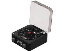 Retro Platenspeler Bluetooth 5W - Draadloze Speaker met Lichtmodi en White Noise - Partybox Met AUX En TF-Kaart - Platenspeler Bluetooth - 14,2 x 15,3 x 6,7 cm - Zwart