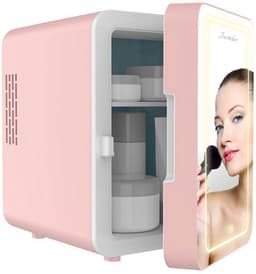Jambo® Skincare Fridge - Mini Koelkast - Make-up Koelkast met Spiegel - Beauty Fridge met Spiegel en 3 Standen Ledverlichting - Roze - Cosmetica - 4 Liter — thumbnail 1