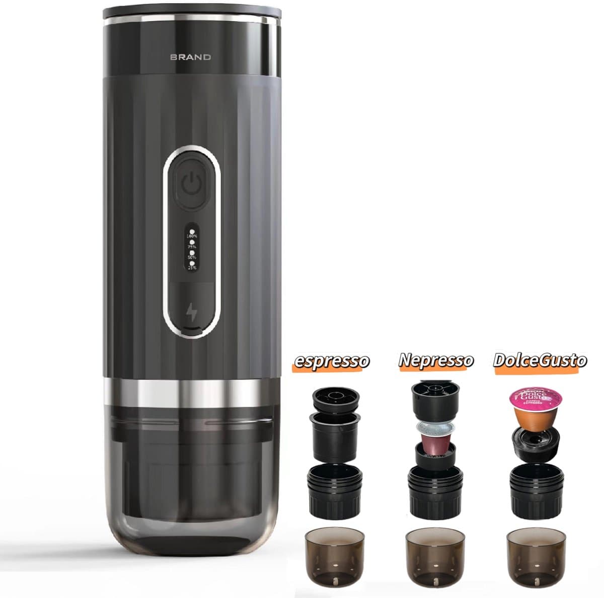 3-in-1 Draagbare Koffiemachine – Snelle waterverwarming -Voor capsules & gemalen koffie – USB-C oplaadbaar – 80ml Reservoir-Volautomatisch espresso apparaat – Italiaans design – Voor buiten & in de auto — afbeelding 1