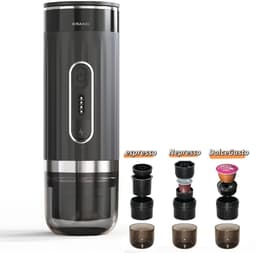 3-in-1 Draagbare Koffiemachine – Snelle waterverwarming -Voor capsules & gemalen koffie – USB-C oplaadbaar – 80ml Reservoir-Volautomatisch espresso apparaat – Italiaans design – Voor buiten & in de auto — thumbnail 1