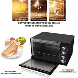 Luxe Heteluchtoven – Airfryer – Oven – Heteluchtfriteuse – RVS Handgreep – Dubbel Versterkt Glas – Convectieventilator – 2000W – Zwart — thumbnail 3