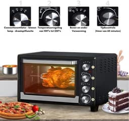 Luxe Heteluchtoven – Airfryer – Oven – Heteluchtfriteuse – RVS Handgreep – Dubbel Versterkt Glas – Convectieventilator – 2000W – Zwart — thumbnail 4