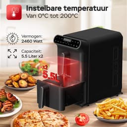 Turbotronic AF-500D - Dubbele Airfryer - 11L - Airfryer XXL - Heteluchtfriteuse - Dual Heating - 50ºC tot 200ºC - 6 Kookprogramma's - Zwart — thumbnail 3