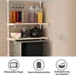 CHIWIN Magnetron Rek Uitschuifbaar - Keukenkast voor Magnetron - Magnetron Opbergrek - Magnetronkast - Keuken Organizer - met 5 S-vormige Haken - Geen Boren - voor Magnetrons, Koffiezetapparaten, Airfryers, Oven - Wit — thumbnail 7