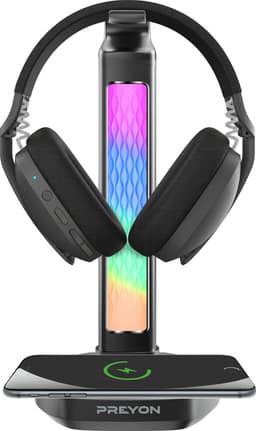 PREYON Heron Beak Headphone Stand - Draadloze Oplader - USB hub - RGB - Zwart — thumbnail 2