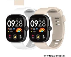 Stravo 2-Pack Smartwatch bandjes – Comfortabele Siliconen bandje met Druksluiting – Geschikt voor Redmi Watch 4 / 5 / 6, Xiaomi Smart band 8 Pro (Xiaomi Mi band 8 Pro) / Xiaomi Smart band 9 Pro (Xiaomi Mi band 9 Pro) – Starlight + Wit