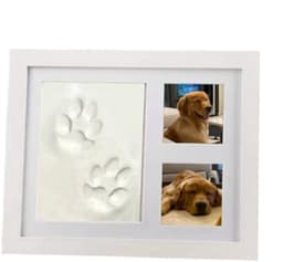 Dutchers.® Fotolijst met gipsafdruk - Klei - Voor Pootafdruk Hond of Kat - Gipsafdruk - Fotolijst Huisdier - Pootafdruk Set - 3D Fotolijst - Voor Dierbare Herinneringen - 23x28CM - Wit — thumbnail 1