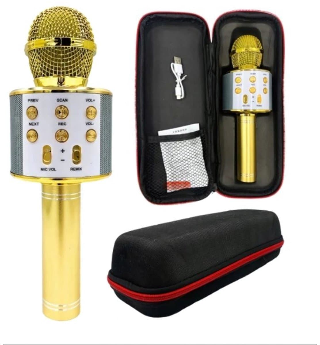 Draadloze Karaoke Microfoon met Bluetooth en Echo Effect - Speaker - USB - met Opbergcase - Goud — afbeelding 1