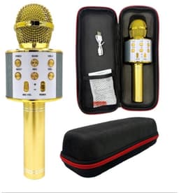 Draadloze Karaoke Microfoon met Bluetooth en Echo Effect - Speaker - USB - met Opbergcase - Goud — thumbnail 1