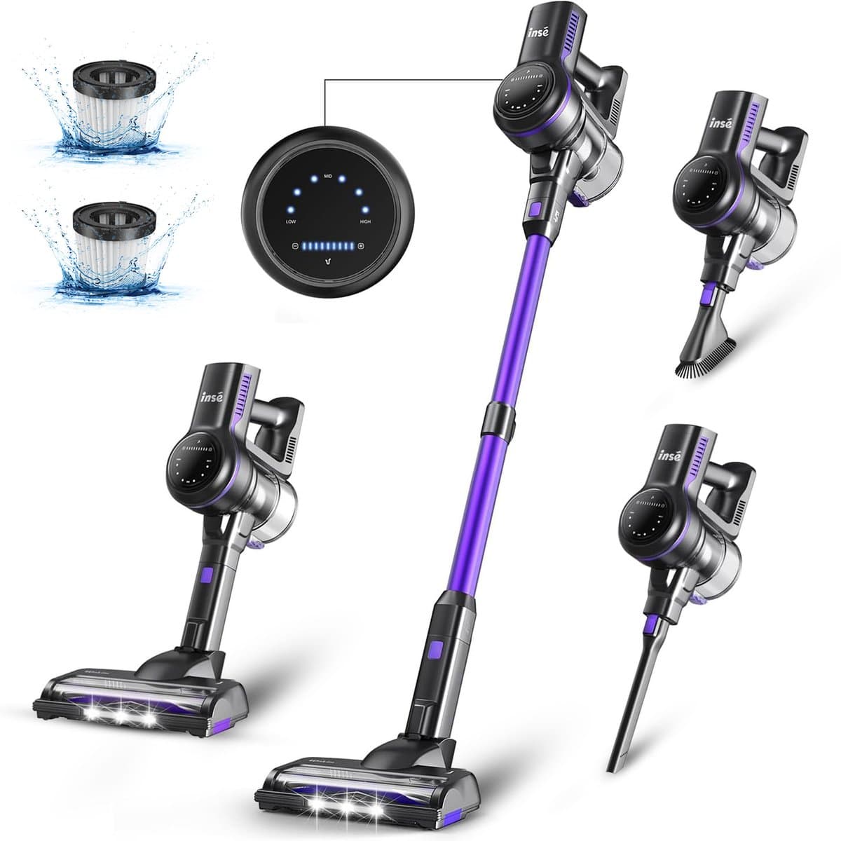 Draadloze stofzuiger, Inse, S7P, paars, 6-in-1 lichtgewicht handgreep stofzuiger, 26kPa, 45 minuten looptijd, 65dB, 265W, 1L — afbeelding 1