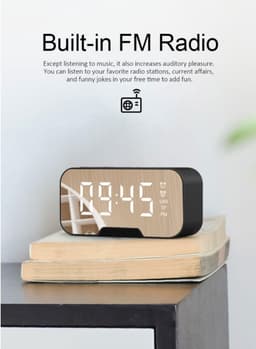 Digitale wekker met bluetooth speaker, radio, spiegel en TF ingang. zwart — thumbnail 3