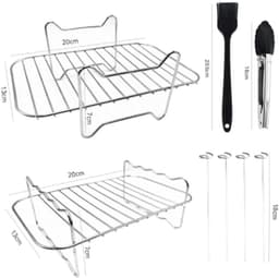 4 stuks - Airfryer Rek - Met olieborstel en klem - voor dubbele mand Airfryers - Airfryer-accessoires - geschikt voor braadoven en magnetron airfryer accessoires - 17.7*17.5cm - zilver - metaal — thumbnail 5