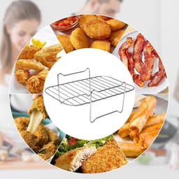 4 stuks - Airfryer Rek - Met olieborstel en klem - voor dubbele mand Airfryers - Airfryer-accessoires - geschikt voor braadoven en magnetron airfryer accessoires - 17.7*17.5cm - zilver - metaal — thumbnail 3