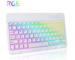 Draadloos toetsenbord - Wit - RGB verlichting - Bluetooth 3.0 - iOS, Windows & Android - Stille knoppen - Licht gewicht - QWERTY - Geschikt voor o.a. Tablet, PC, Laptop, Samsung, Ipad, HP, Dell en Apple
