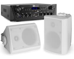 Geluidsinstallatie met Bluetooth - PV220BT 2-zone versterker audio + 2 BGO40 witte 4'' speakers