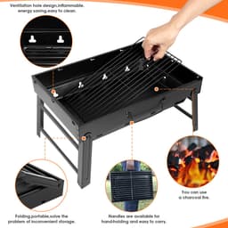 Uten Opvouwbare mini tafel bbq houtskool - barbecue houtskool - Houtskoolbarbecues - Camping barbecues- Barbeque - Grilloppervlak (L x B) 43.3 x 29.5 cm - (2 stijl | B) - Zwart — thumbnail 5