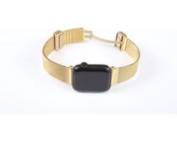 By Qubix - Geschikt voor Apple Watch bandje - Milanese bandje met vouwbare magneetsluiting - Goud - Geschikt voor Apple Watch 44mm / 45mm / 46mm / 49mm (Ultra 1,2 en 3) - Smartwatch bandje - iWatch milanees - smartwatchbandje