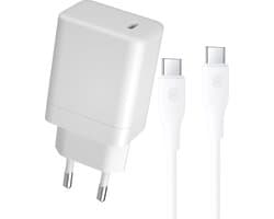 65W Snellader + Lange USB-C naar USB C Kabel - 1 Meter - Super Fast Charge 2.0 - Quick Charge 4.0 - Snellader - Wit - Geschikt voor iP15, Air, Pro, Laptop, GSM, Tablet, Telefoon, Mobiel