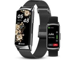 Avalue Luxe AMOLED Smartwatch Dames - Activity Tracker - Bluetooth Call - Stappenteller - Bloeddrukmeter - RVS en Siliconen Band