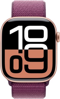 Apple Watch Series 10 - Wifi - 46mm - Rose Gouden Aluminium Case met Plum Geweven Sportbandje — thumbnail 1