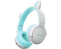 ProMate® Premium Kinder Draadloze Bluetooth Hoofdtelefoon voor Kinderen, Universeel, Kawaii Stijl Bedrade/Draadloze Opvouwbare Koptelefoon met LED Kattenoren, 93dB Veilige Volumelimiet, Microfoon, AUX, TF Kaartsleuf en 40 Uur Speeltijd, Panda Aqua