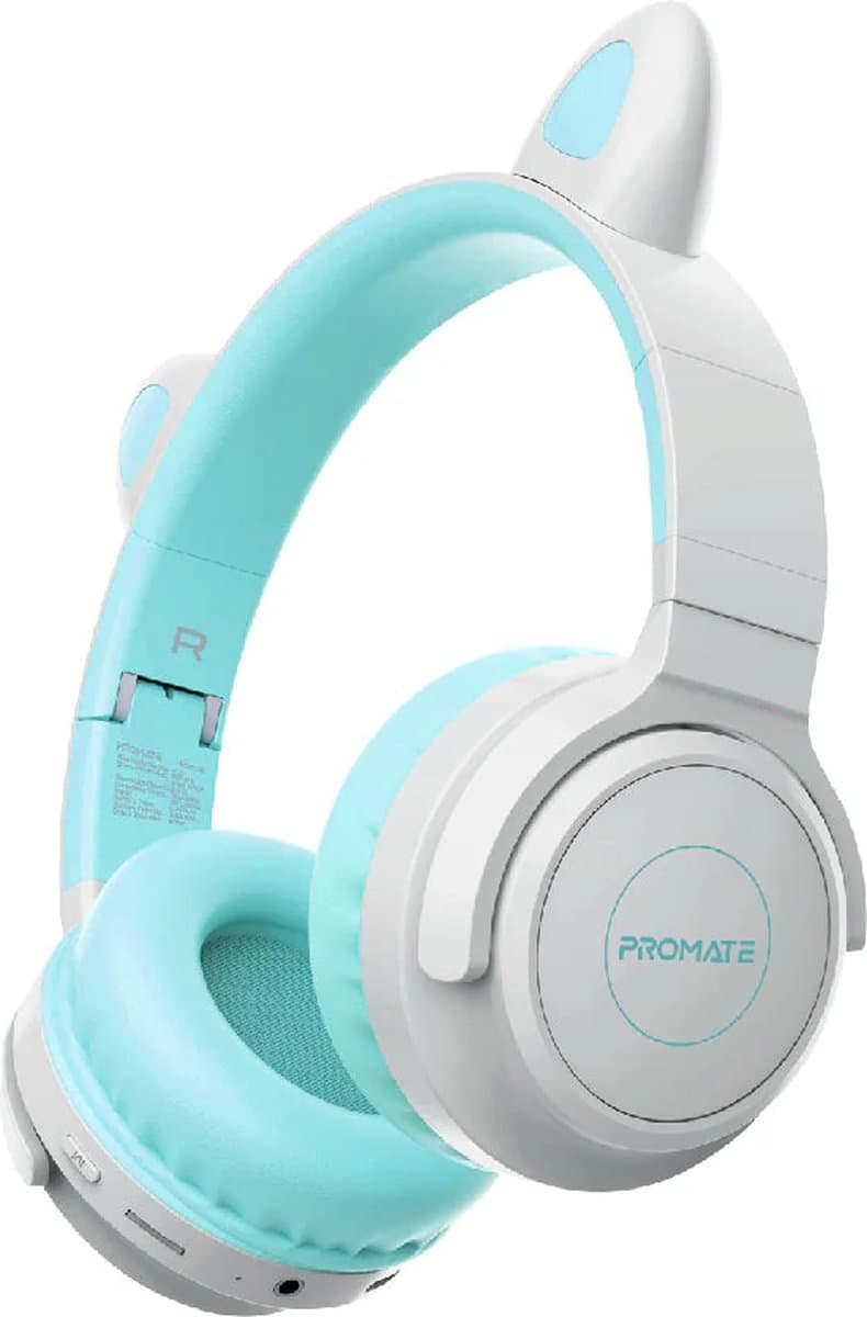 ProMate® Premium Kinder Draadloze Bluetooth Hoofdtelefoon voor Kinderen, Universeel, Kawaii Stijl Bedrade/Draadloze Opvouwbare Koptelefoon met LED Kattenoren, 93dB Veilige Volumelimiet, Microfoon, AUX, TF Kaartsleuf en 40 Uur Speeltijd, Panda Aqua — afbeelding 1