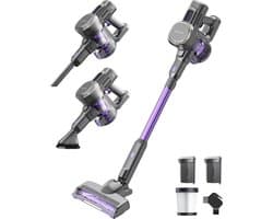 Auronic Steelstofzuiger Draadloos 220W - Draadloze Stofzuiger - HEPA Filter - Zelfstaand - Extra Accu - Op Accu - Zonder Zak - Kruimeldief - Vacuum Cleaner - Grijs/Paars