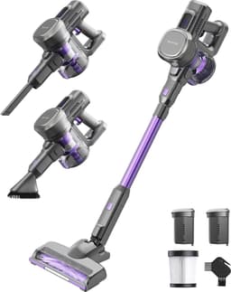Auronic Steelstofzuiger Draadloos 220W - Draadloze Stofzuiger - HEPA Filter - Zelfstaand - Extra Accu - Op Accu - Zonder Zak - Kruimeldief - Vacuum Cleaner - Grijs/Paars — thumbnail 1