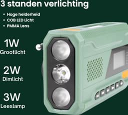 DAB+ Noodradio met Zonnepaneel en Handslinger - Noodradio Solar Opwindbaar - 4500 mAh Powerbank, Bluetooth 5.0, Zaklamp, SOS Sirene - Waterafstotend (IPX5) - Voor Kamperen, Survival, Noodpakket & Noodsituaties — thumbnail 3