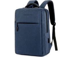 Rugzak blauw met veel vakken en laptopvak 15,6 inch laptop met USB aansluiting oplaadpoort - 25 liter inhoud - heren en dames Mauro Vinci® Leon schooltas