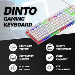 DINTO® Gaming Toetsenbord - Gaming keyboard - Led RGB - QWERTY - Wit — thumbnail 3
