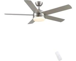 LuxiLamps - 5 Blad Plafondventilator - Moderne LED Ventilator - 3 Snelheden - Bedienbaar Met Afstandsbediening - 132 cm - Zilver - Slimme Ventilator — afbeelding 1