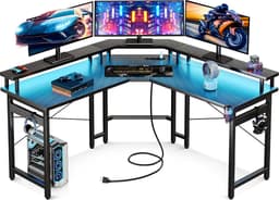 Lugia Hoekbureau - Gaming Bureau - L-Vormig 130cm x 78cm x 48cm - Bureau - Led Verlichtingen - Krasbestendig - Monitor Stand - Stopcontact - Gaming Desk - Game Bureau — thumbnail 1