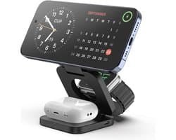 Blynk 3-in-1 Draadloos Oplaadstation – Opvouwbaar – 22.5W Snellader – Geschikt voor MagSafe, iPhone, AirPods & Apple Watch – Qi Oplader