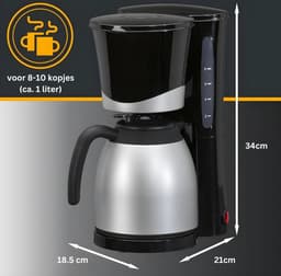 Koffiezetapparaat met Thermoskan - Koffiezetapparaat voor 10 Kopjes - Anti Drup - 1L - RVS — thumbnail 2