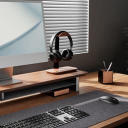 Alberenz koptelefoon houder - Walnoot afwerking - Headphone stand - Met pennenhouder - Combineer met Alberenz Monitorverhoger — thumbnail 5