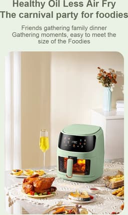 Microdata - Airfryer - Heteluchtfriteuse - Airfryer Oven - Hetelucht Oven - Digitale Airfryer - Lucht Frituur - Touchscreen bediening - Schuiflade met glas - QF606 - 6L - 1350Watt - Groen — thumbnail 12