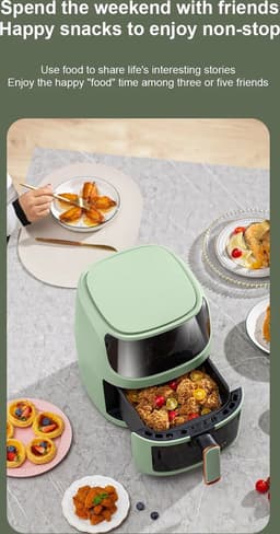 Microdata - Airfryer - Heteluchtfriteuse - Airfryer Oven - Hetelucht Oven - Digitale Airfryer - Lucht Frituur - Touchscreen bediening - Schuiflade met glas - QF606 - 6L - 1350Watt - Groen — thumbnail 2