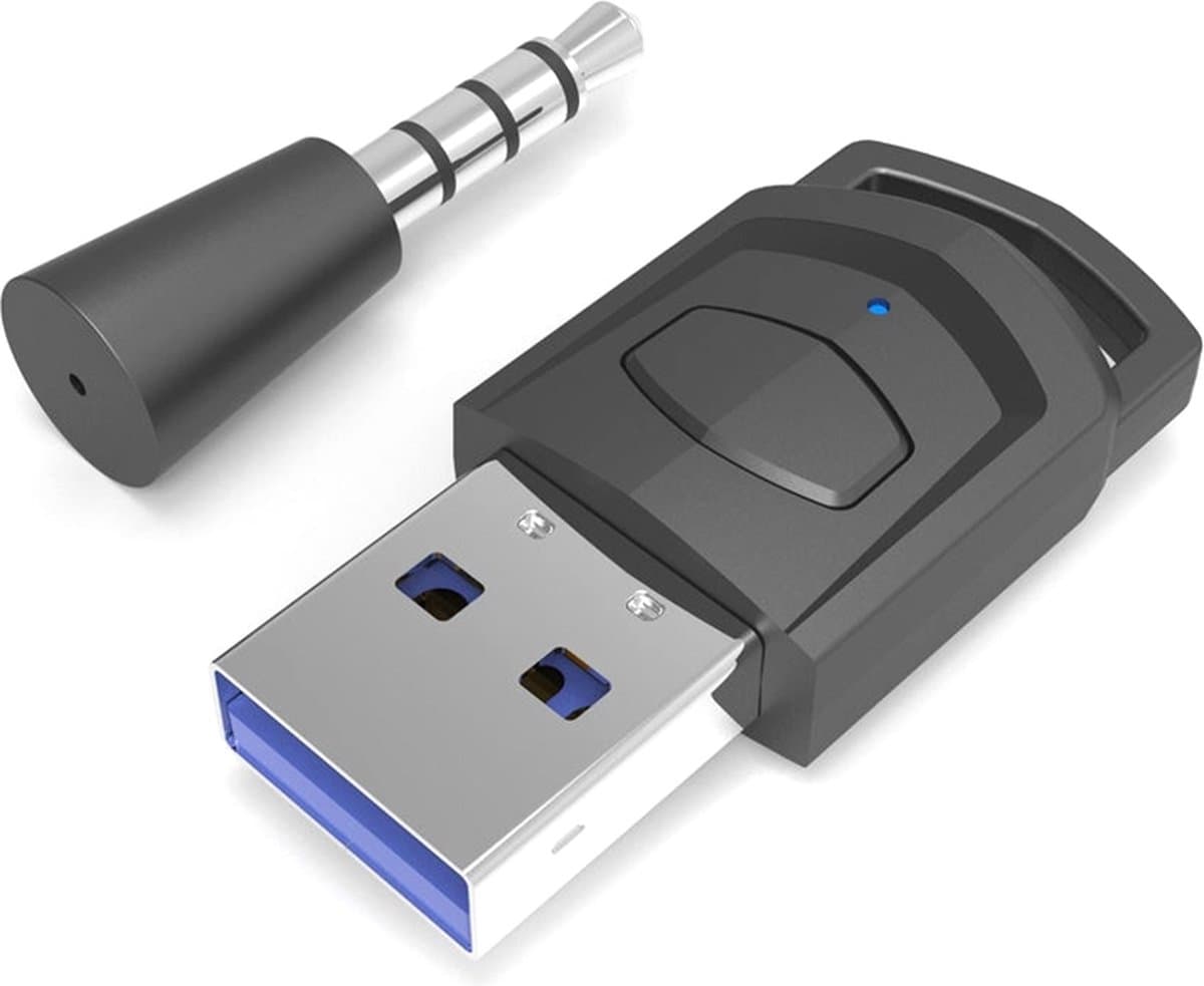 Provium Bluetooth 5.0 audio adapter transmitter - draadloze headset 3.5mm aux verbinding - voor o.a. laptop - PS4 en headset - zwart — afbeelding 1