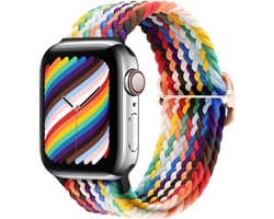 Strap-it Gevlochten smartwatch bandje - geschikt voor Apple WatchSeries 1/2/3/4/5/6/7/8/9/10/11/SE/SE2/SE3/Ultra (2) - regenboog - verstelbaar gevlochten bandje voor iWatch maat: 44mm / 45mm / 46mm / 49mm