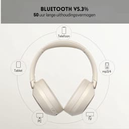 StayPowered Draadloze Hoofdtelefoon - 50 Uur Playtime Voor Onbeperkt Luisterplezier - Diepe Bassen - Opvouwbaar Ontwerp - Bluetooth 5.3 - Ingebouwde Microfoon - Ergonomische Pasvorm - Beige/Wit - Levering Sneller Dan Aangegeven! — thumbnail 2